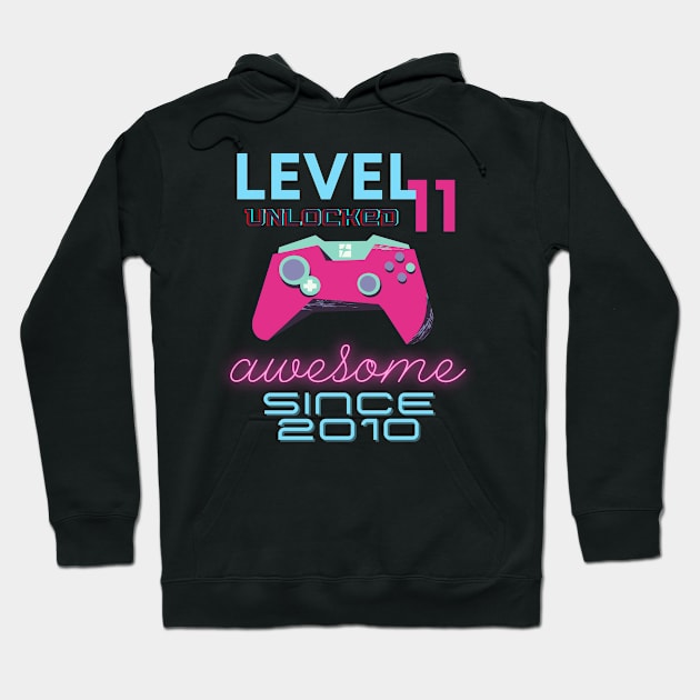 Level 11 Unlocked Awesome 2010 Video Gamer Hoodie by Fabled Rags 